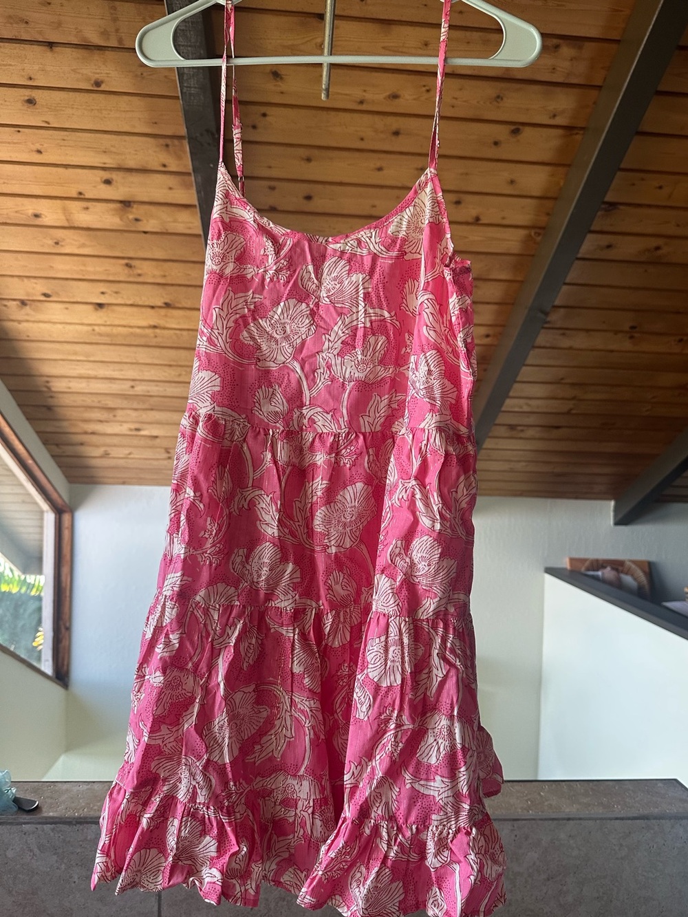 Pink Floral Tiered Spaghetti Strap Dress
